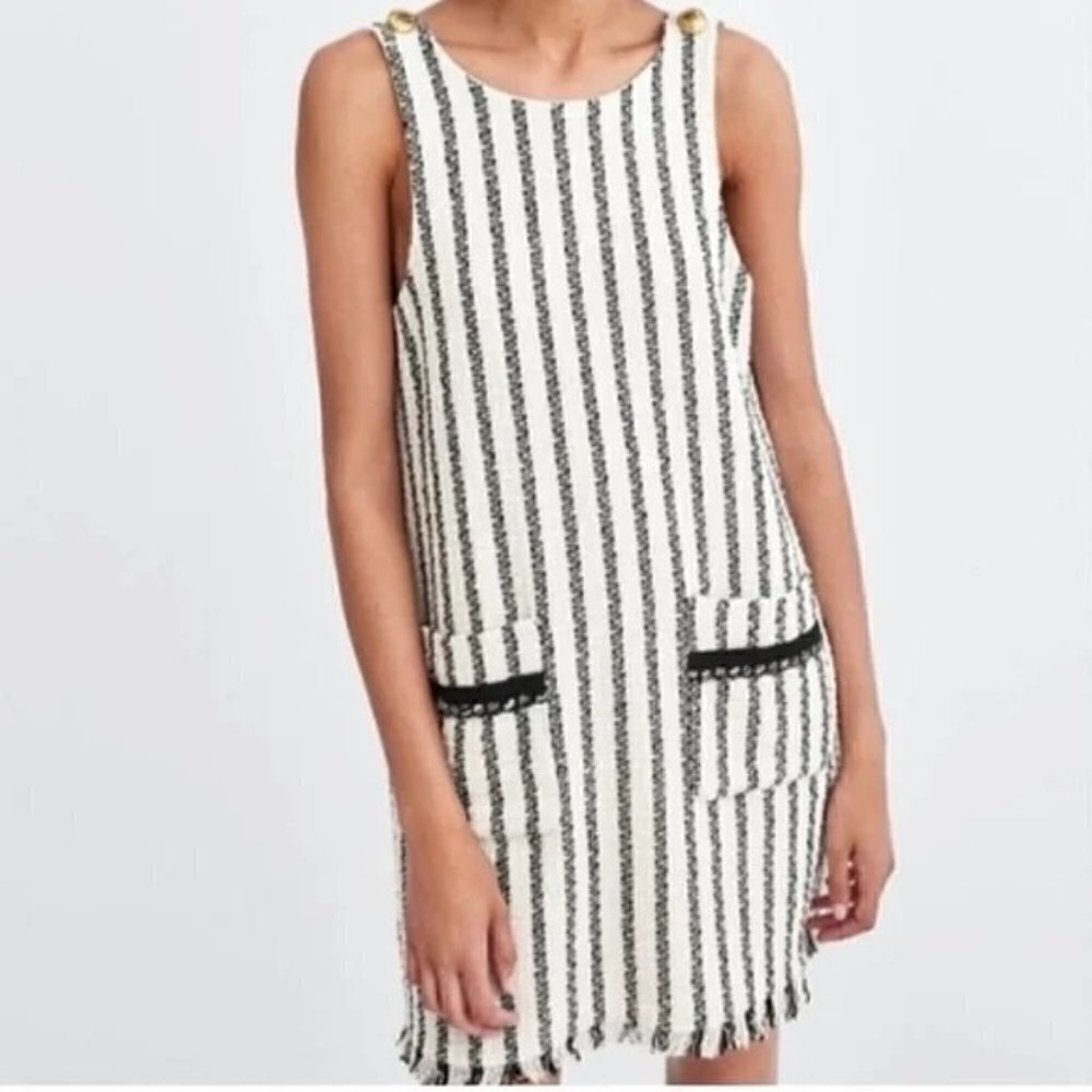 Zara TRF Striped Sleeveless Mini Sheath Dress - Black/White, Size Large NWT